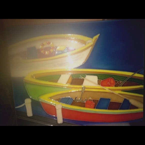 New Enamel Boating Scene Wall Hanging 11” x 14”